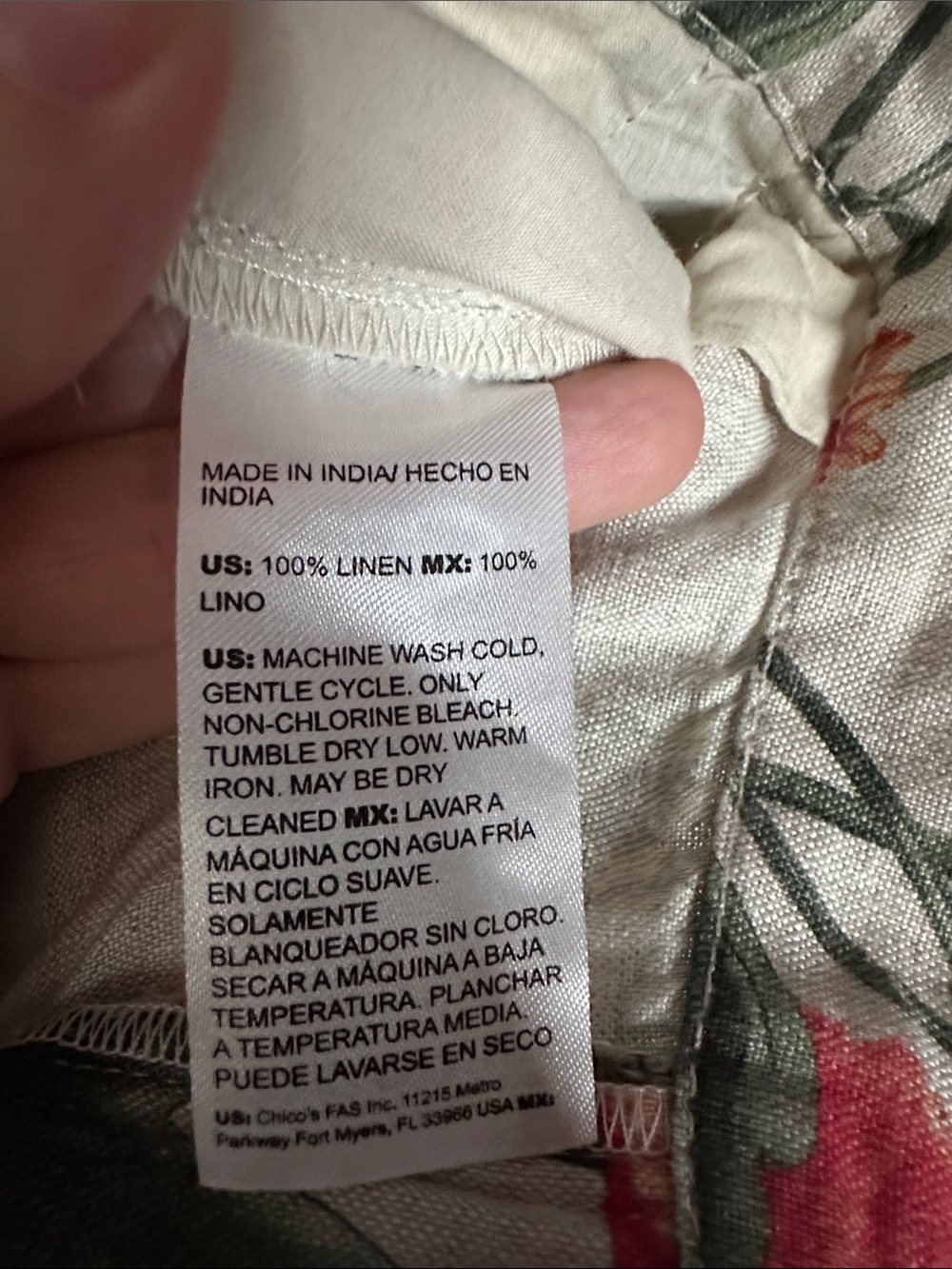 Chico's Beige 100% Linen Top with Red Floral & Green Leaves - Picture 8 of 10